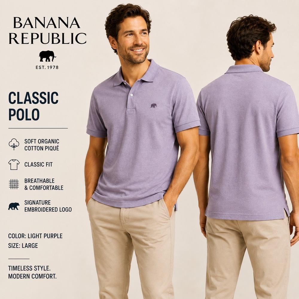 Banana Republic Organic Cotton Slim Fit Pique Polo Shirt Purple Mens Large